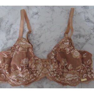 Adore Me Bra 38DDD Demi Brown Lace Underwire Back Closure